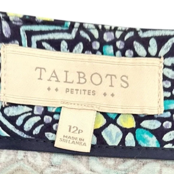 Talbots blues patterned stretch pencil skirt back slit size 10 petite - Picture 5 of 6